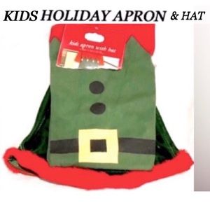 🎅🏻TRIM  A HOME Kids Holiday Apron with Hat green and red size OS NWT